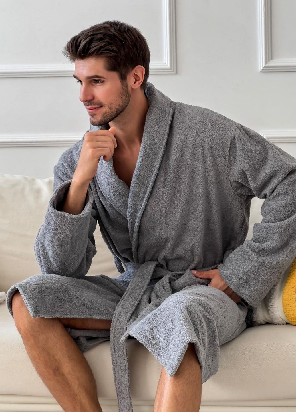 Мужской махровый халат с шалевым воротником, размер S Vishnya (328389389)