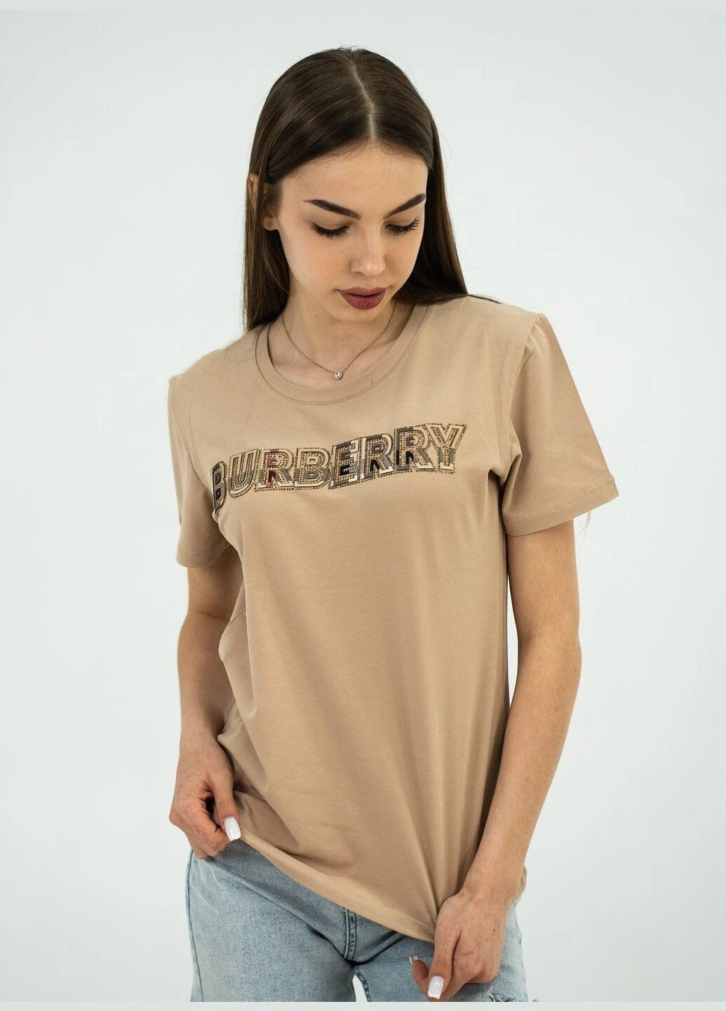 Кавова літня футболка жіноча з коротким рукавом Burberry