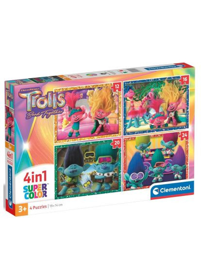 Пазл 4 в 1 Trolls 3, 12,16,20 и 24 элемента (21527) Clementoni 12, 20 та 24 елементи, 16, 4 в 1 Trolls 3 (366158699)