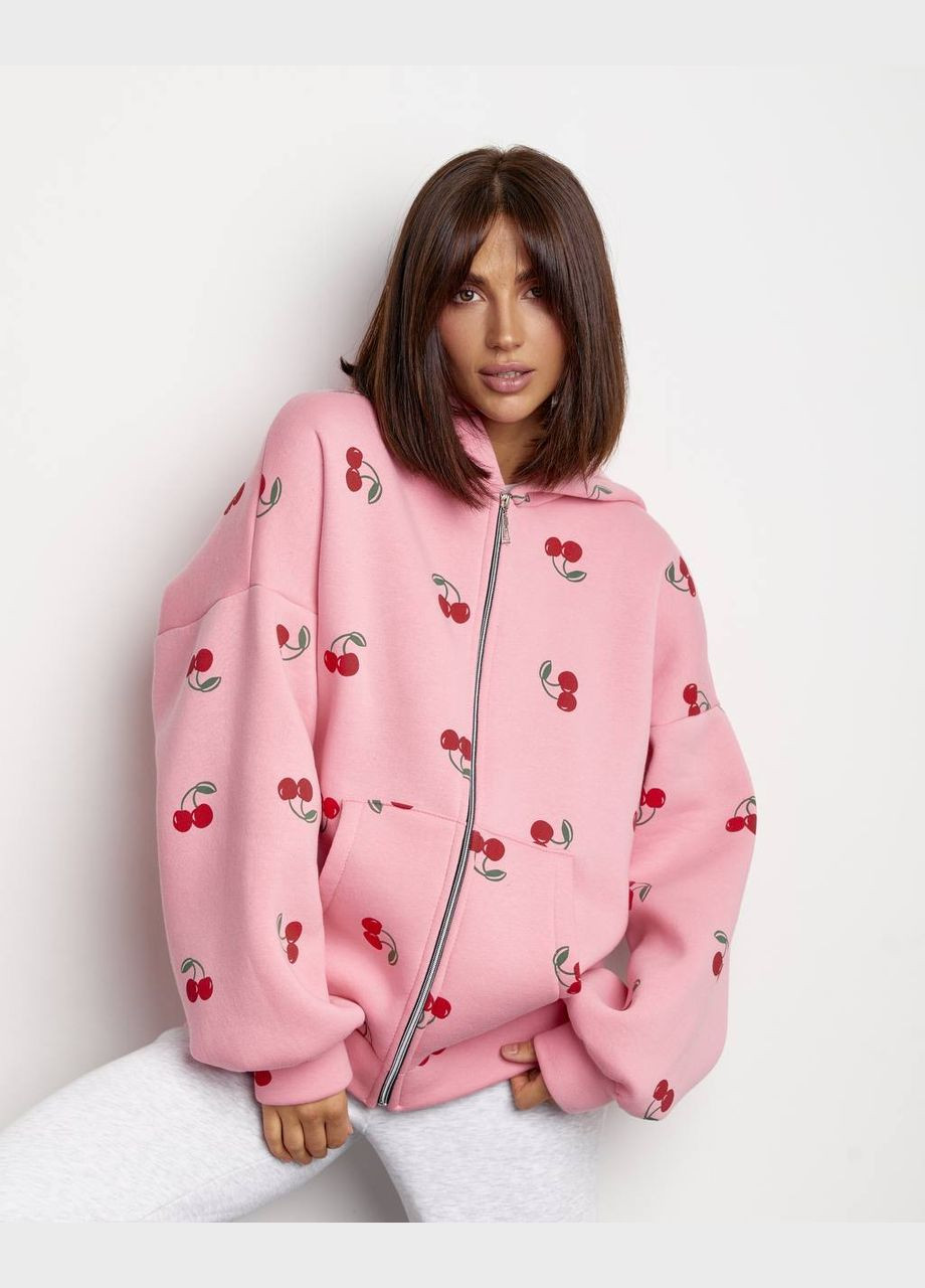 Женская кофта оверсайз с вишенками на флисе No Brand Р1540-711/1 (337718367)