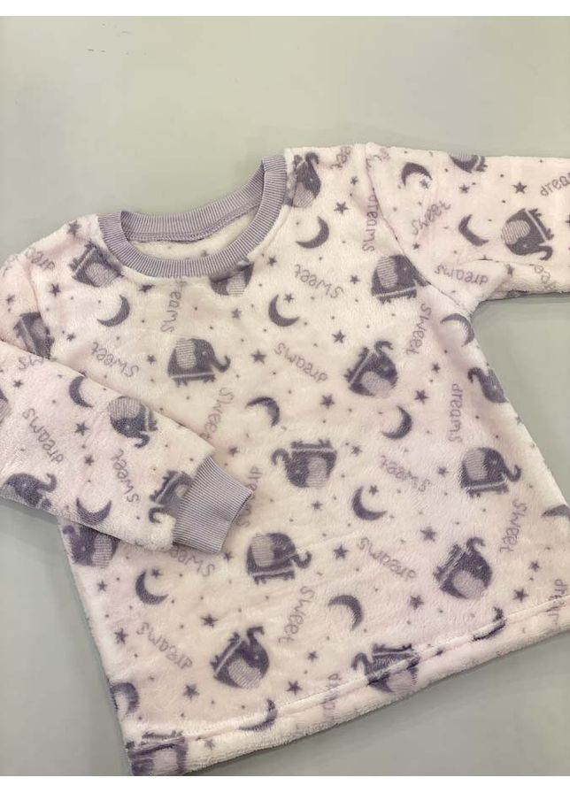 Розовая зимняя пижама детская вельсофт фламинго слоники розовая Flamingo