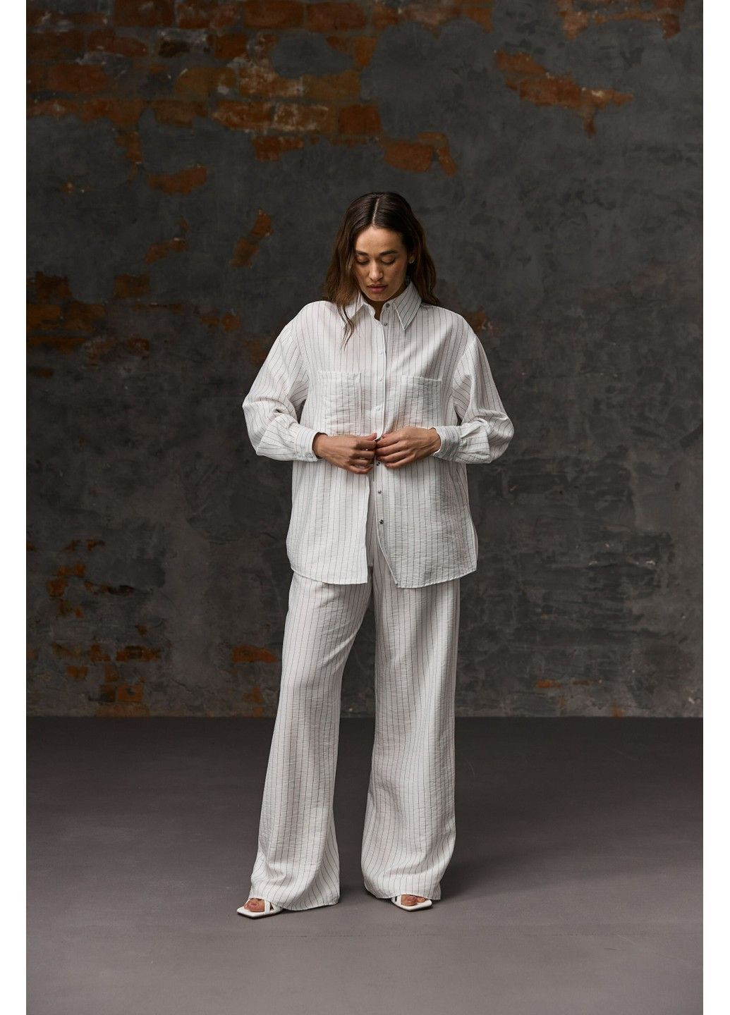 Костюм сорочка + штани лляні в смужку білий Bessa (293246330)