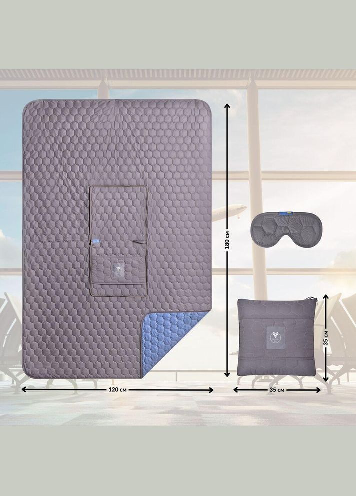 Плед-подушка дорожня трансформер – для подорожей, літака, поїзда, кемпінгу, кріпиться до валізи та маска для сну IDEIA (342128478)