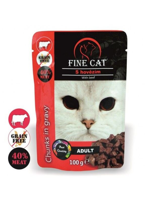 Консерва для дорослих котів зі шматочками яловичого м'яса в соусі 100 г 8000 Fine Cat (271985279)