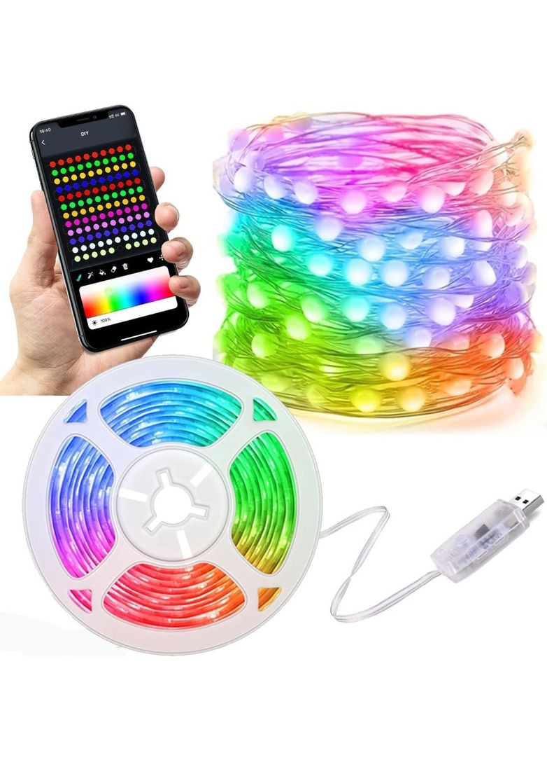 Светодиодная LED гирлянда на 10 метров, музыкальная RGB лента с Bluetooth микрофон пульт от USB More (301219018)