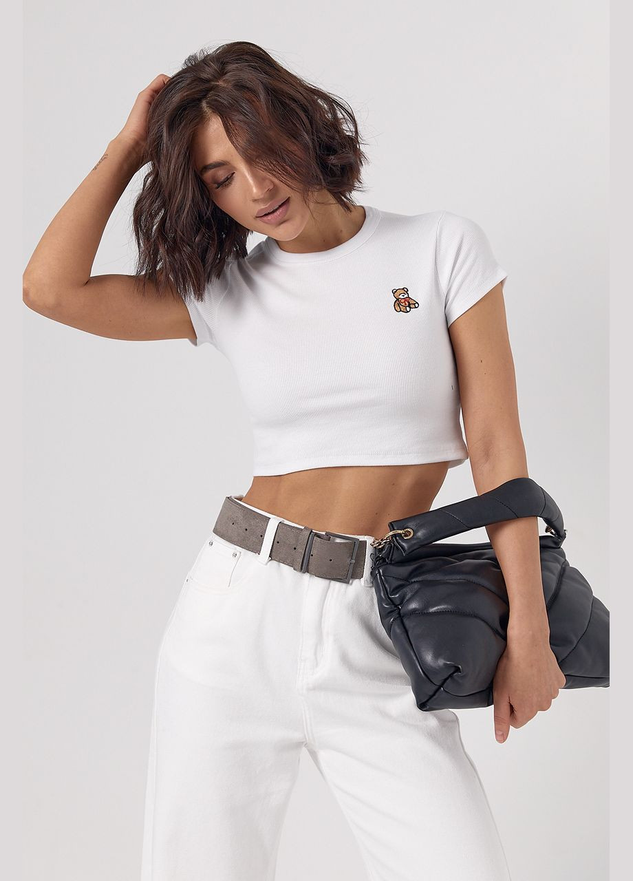 Жіноча футболка в рубчик з ведмедиком Lurex - (322655521)