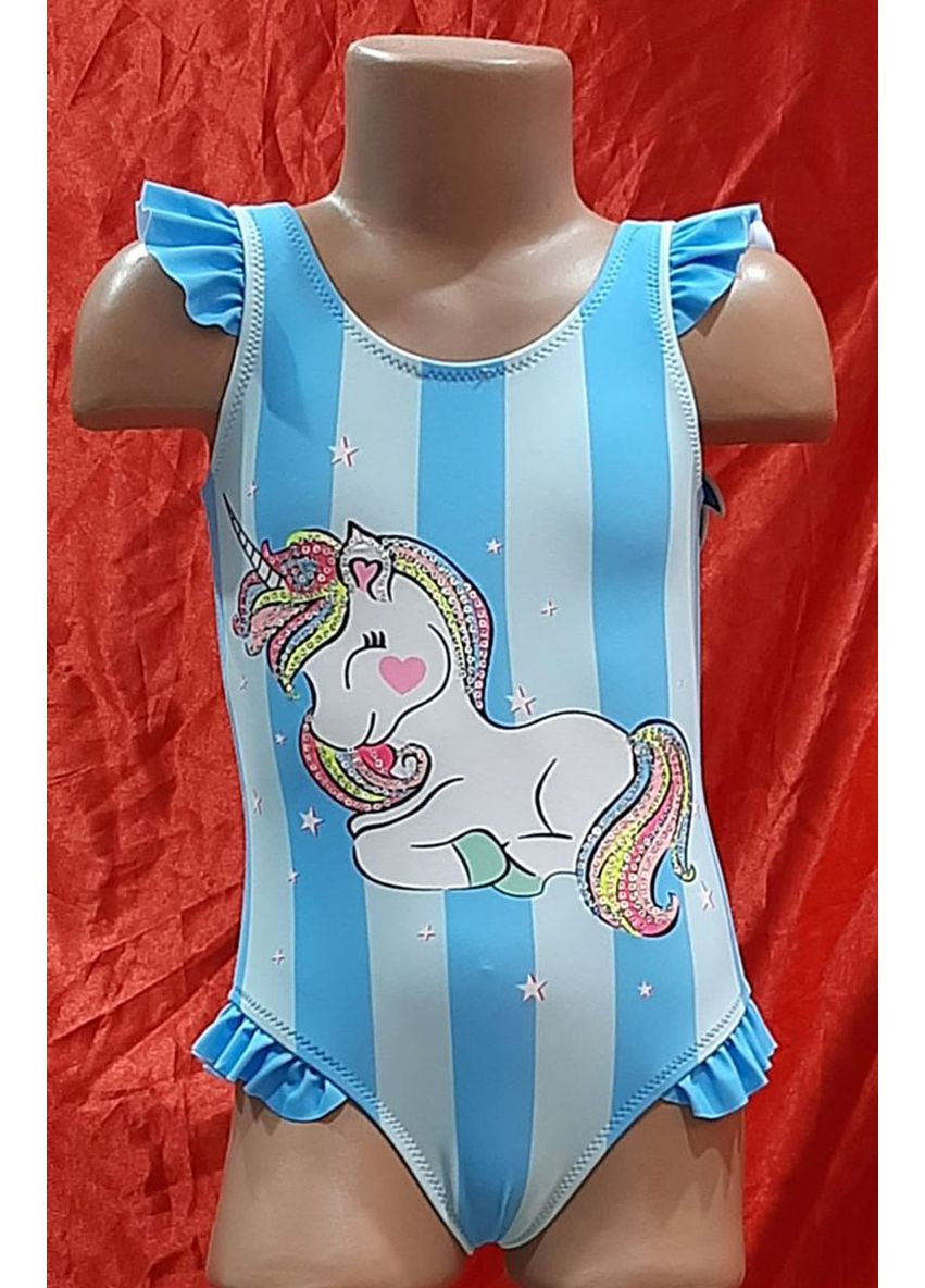 Голубой демисезонный купальник для девочки единорог сплошной терес Teres суцільний