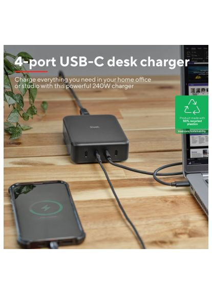 Зарядное устройство для (25413_TRUST) Trust Maxo 4xUSB-C PD240W GaN Black (370016478)