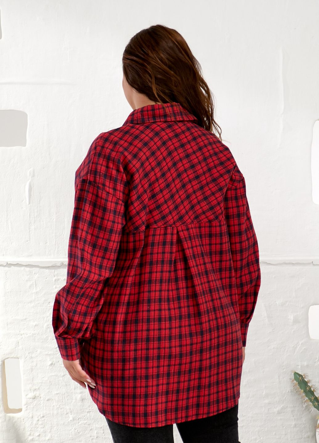 Красная повседневный, кэжуал рубашка в клетку No Brand с длинным рукавом