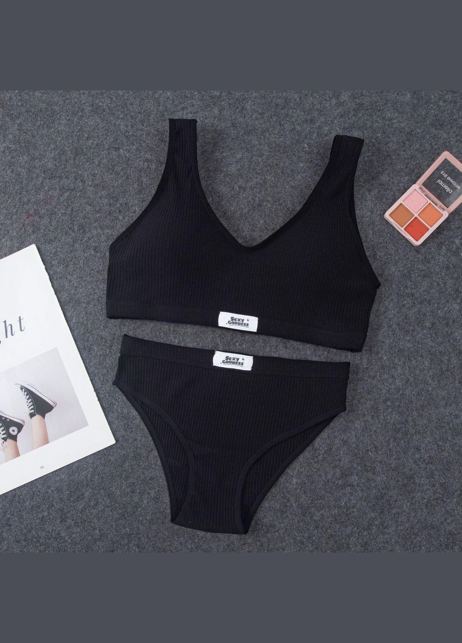 Черный демисезонный комплект нижнего белья в рубчик топ и трусики new style one size s/м белый (2-226) No Brand