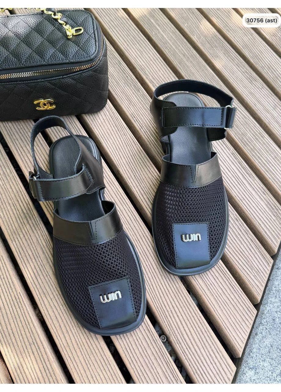 Босоніжки в стилі Mua чорні натуральна шкіра сітка No Brand (399768753)