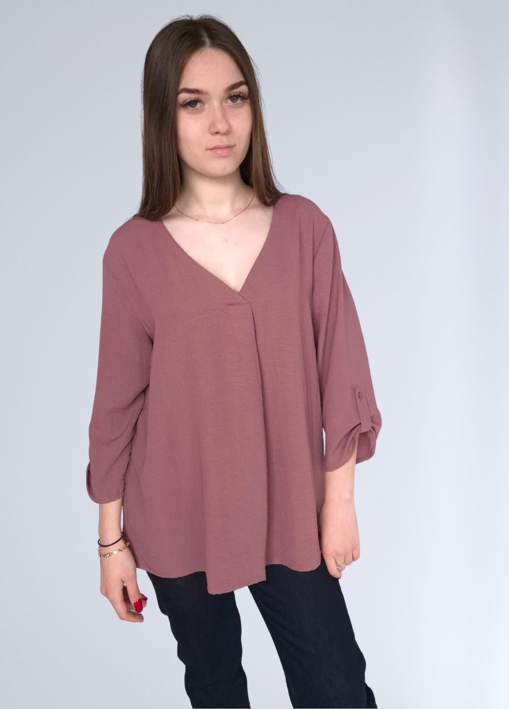 Блідо-рожева блузка жіноча вільного крою однотонна JDY