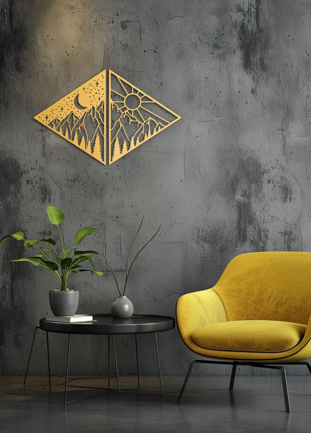 Современная картина на стену в спальню, декор в комнату "День и ночь", стиль лофт 50х80 см Woodyard (292111850)