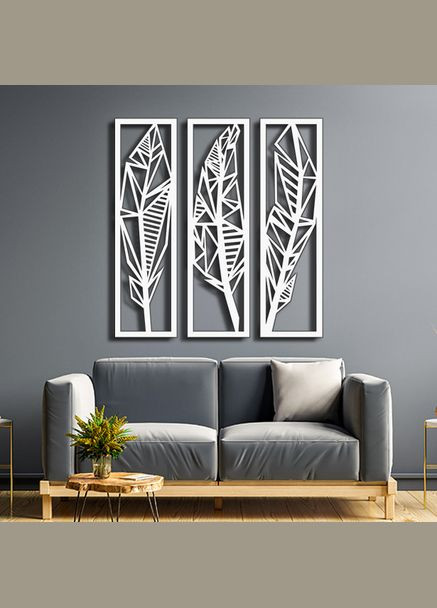 Панно 3D декоративное с объемом 15 мм для стен, Тропические листья белое Декоинт (278290119)