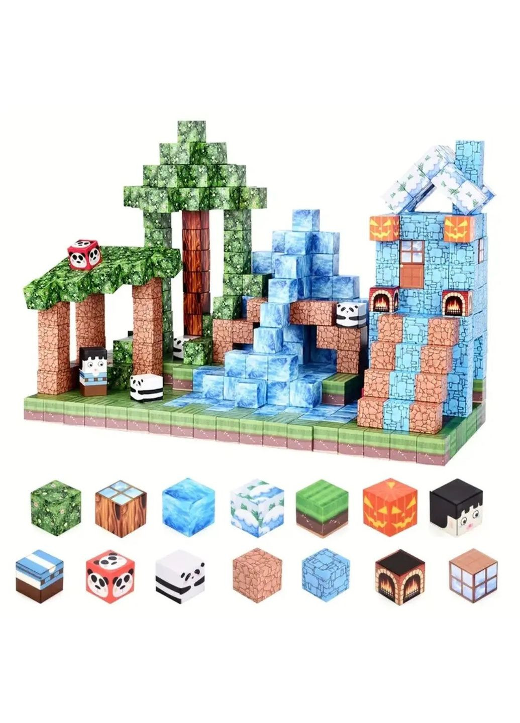 Магнітний конструктор Майнкрафт Ліс з водоспадом та льодовим будинком, Minecraft магнітні блоки 100 кубиків MAGNETIC (360948833)