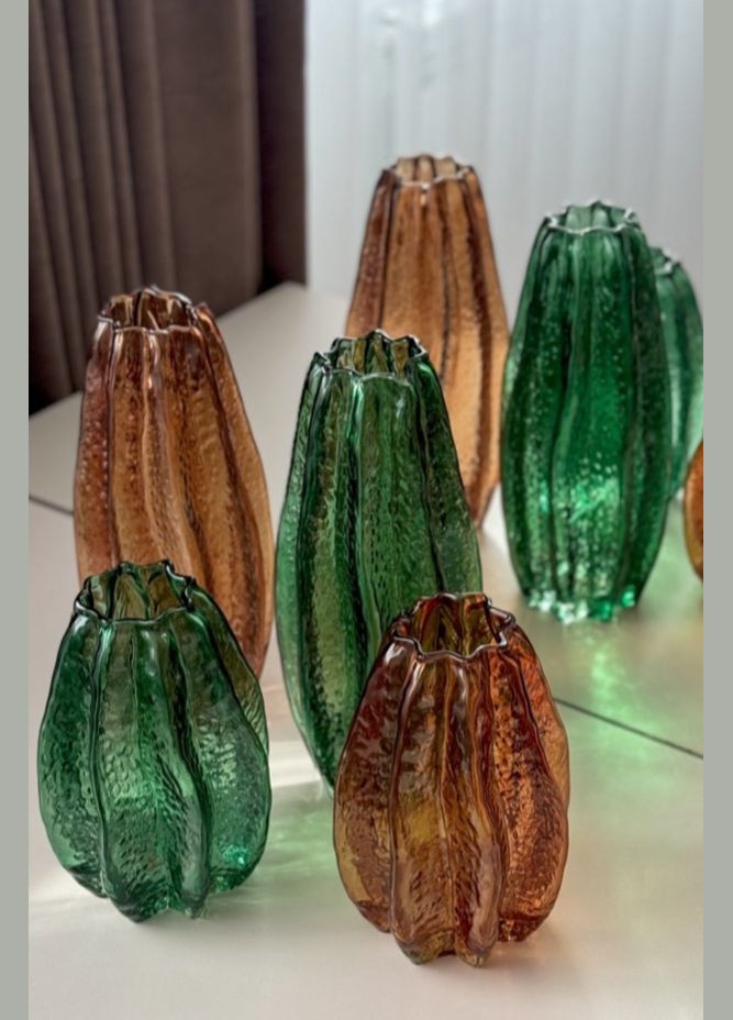 Ваза скляна у формі Карамболи D14*20.5см, зелений No Brand (324559326)