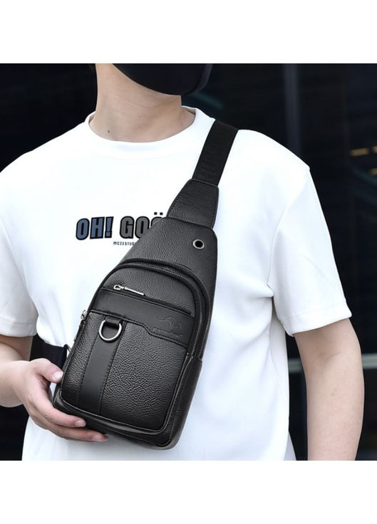 Чоловіча сумка бананка на груди Кенгуру з екошкіри чорна ProDobro (363258833)