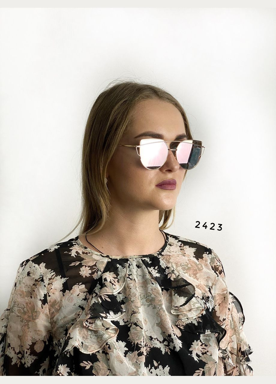 Стильные солнцезащитные очки (цвет розовый в золотистой оправе, зеркальные) No Brand (302490588)