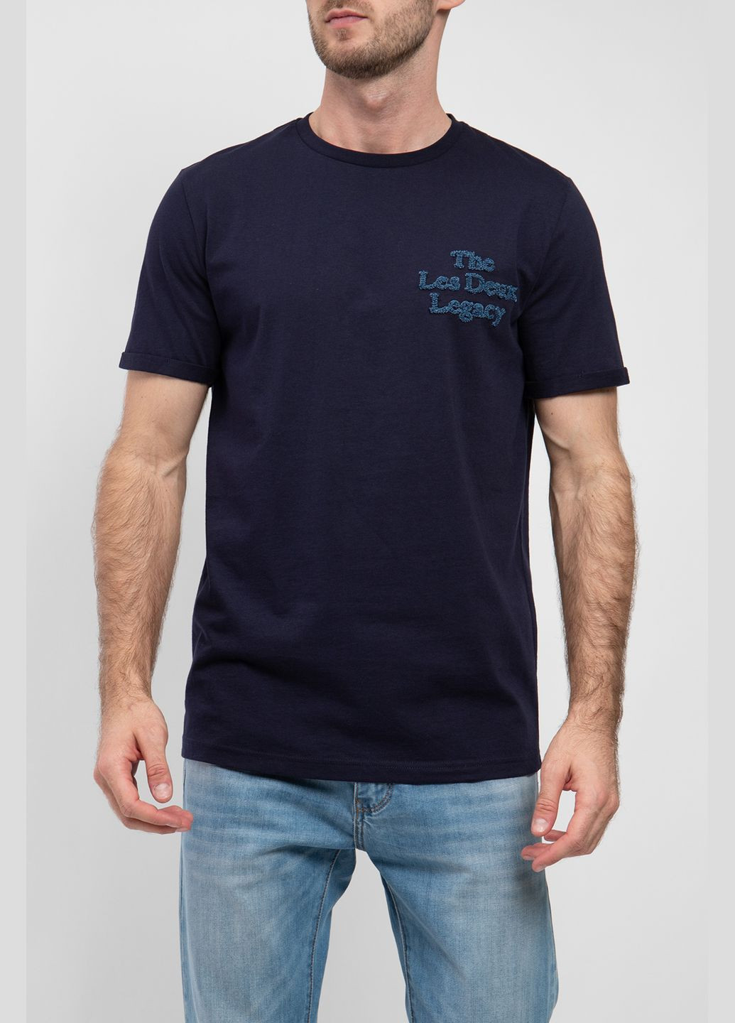 Темно-синяя темно-синяя хлопковая футболка с вышивкой Les Deux