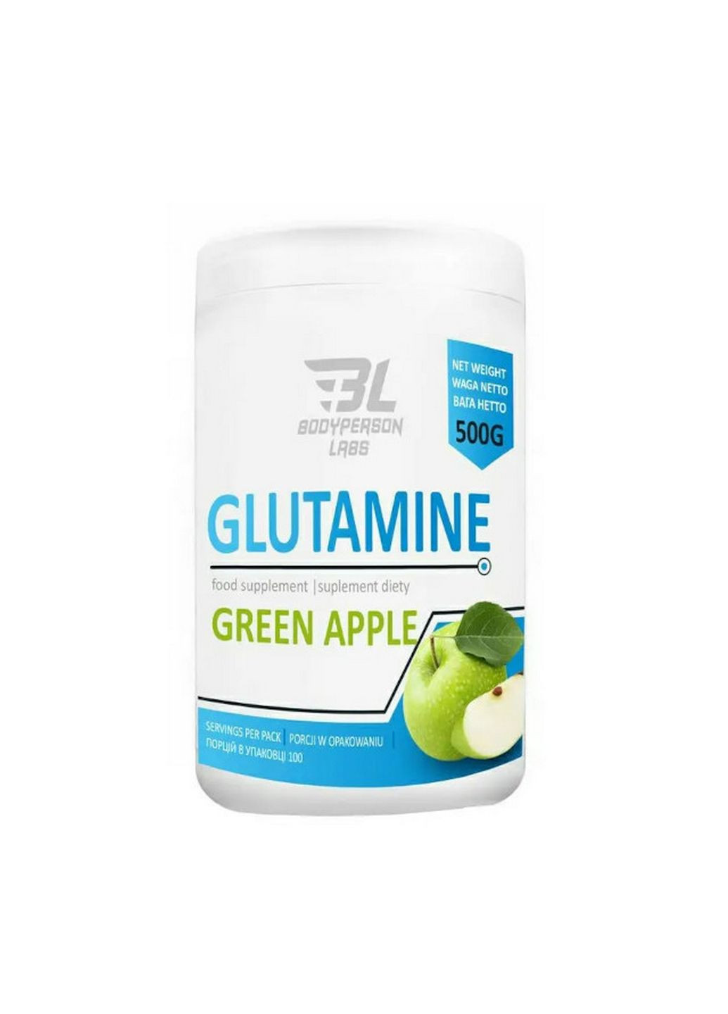 Амінокислота Labs Glutamine, 500 г Зелене яблуко Bodyperson Labs (293341811)