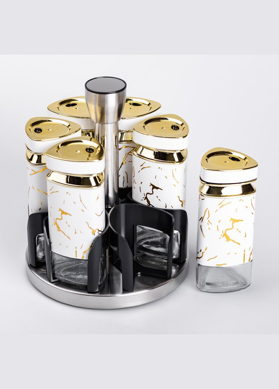 Набор баночек для специй на подставке 6 шт по 120 мл, белый мрамор Yiwu (325686410)
