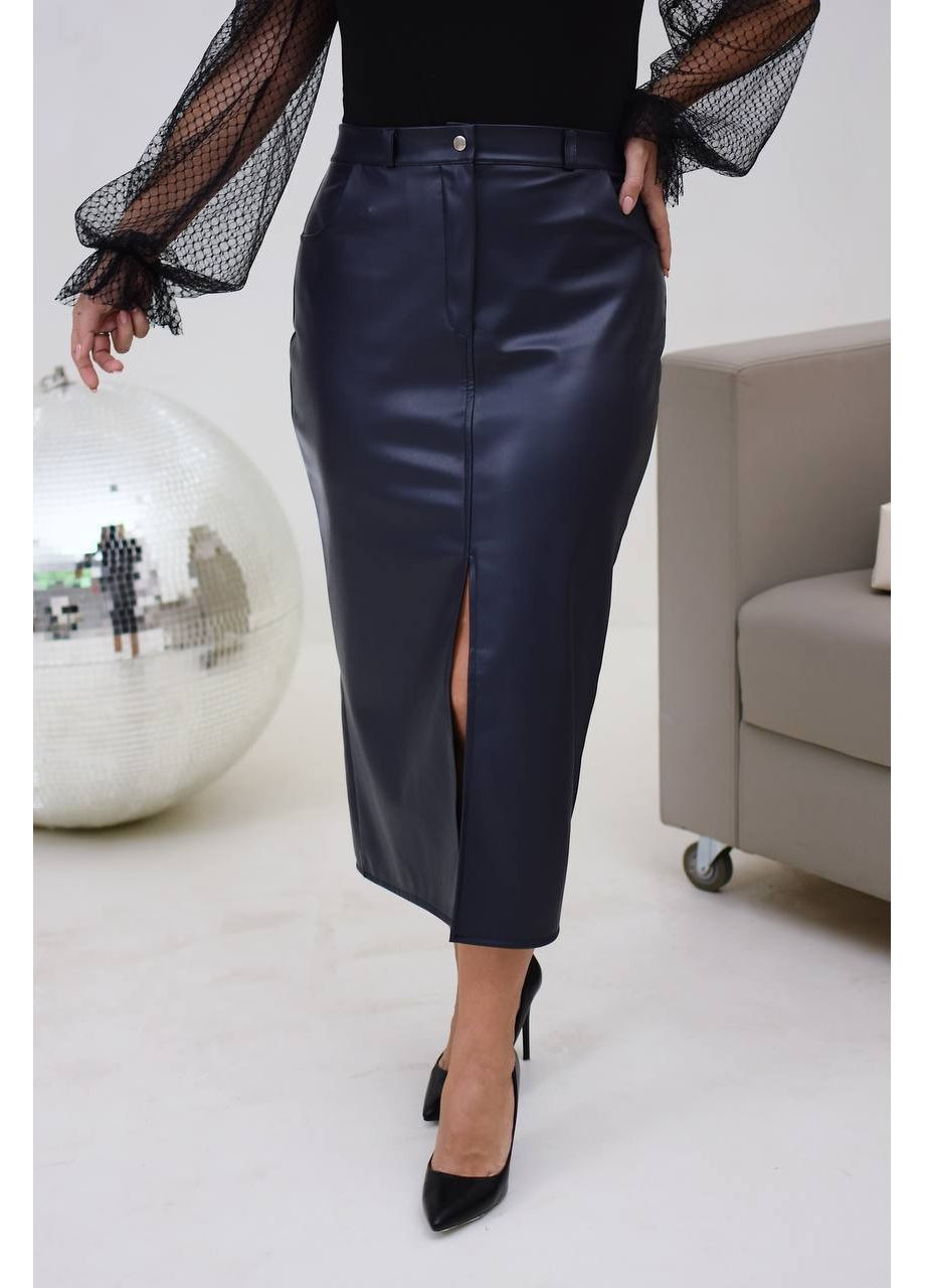 Синяя вечерний однотонная кожаная юбка DK/DL Мода без кордонів