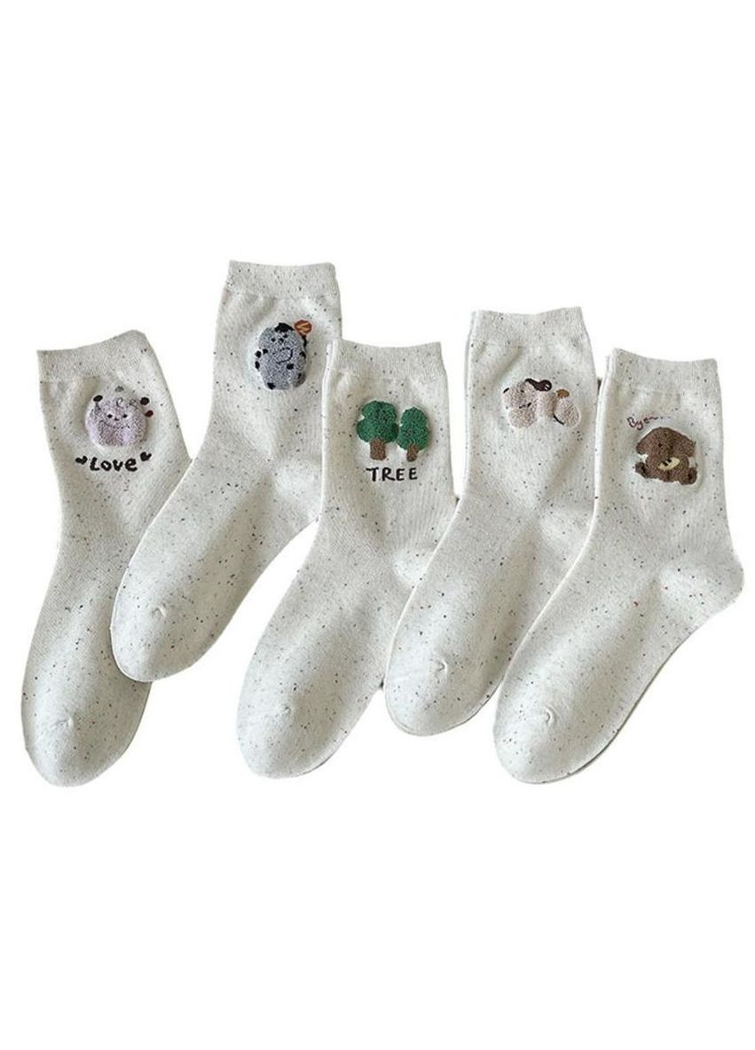 Бежеві шкарпетки жіночі високі, бавовняні 35-40р. однотонні з тваринками, набір 5 шт, бежеві (336385937)