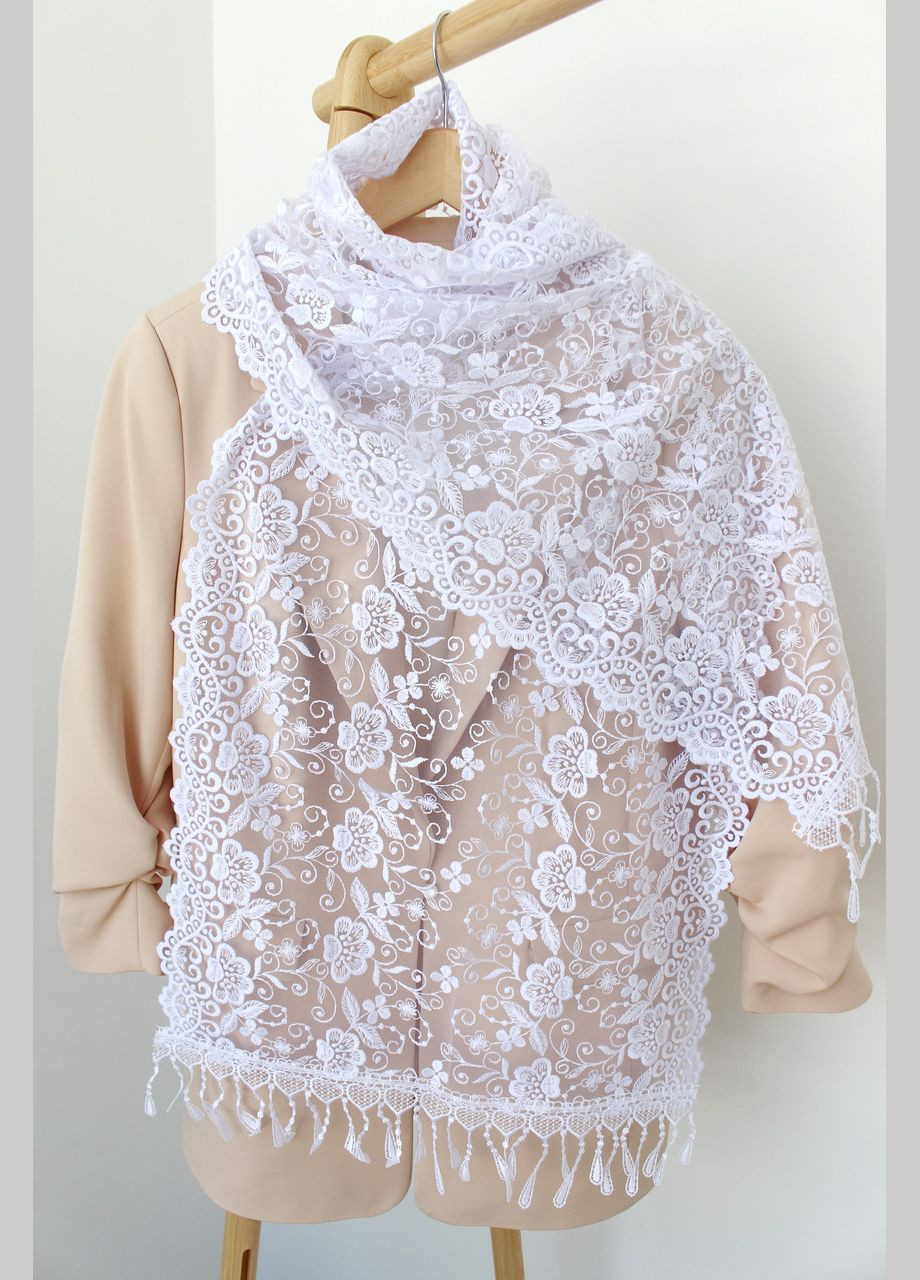 Шарф белый свадебный церковный ажурный 150008 Husta (322502163)
