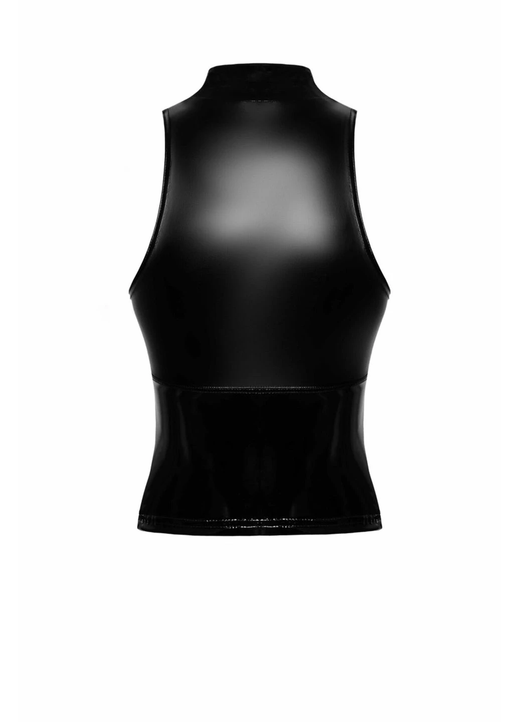 Чёрный топ f324 glam, 3xl, black, халтер, на молнии, виниловые вставки, воротник-стойка - cherrylove Noir Handmade полиэстер, эластан