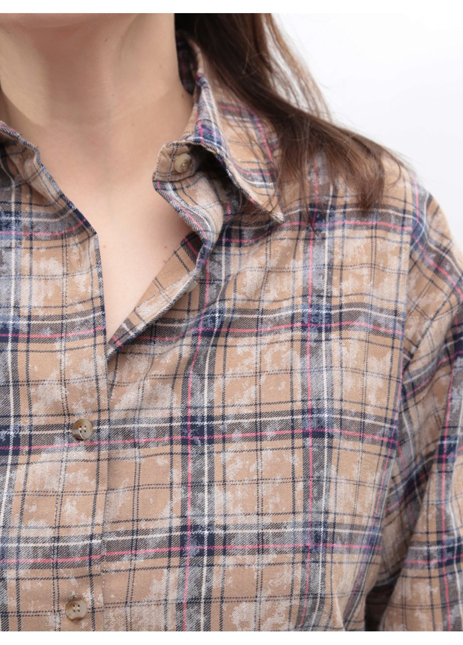 Сорочка жіноча бежева в клітку з варінням Cracpot Вільна (369668949)