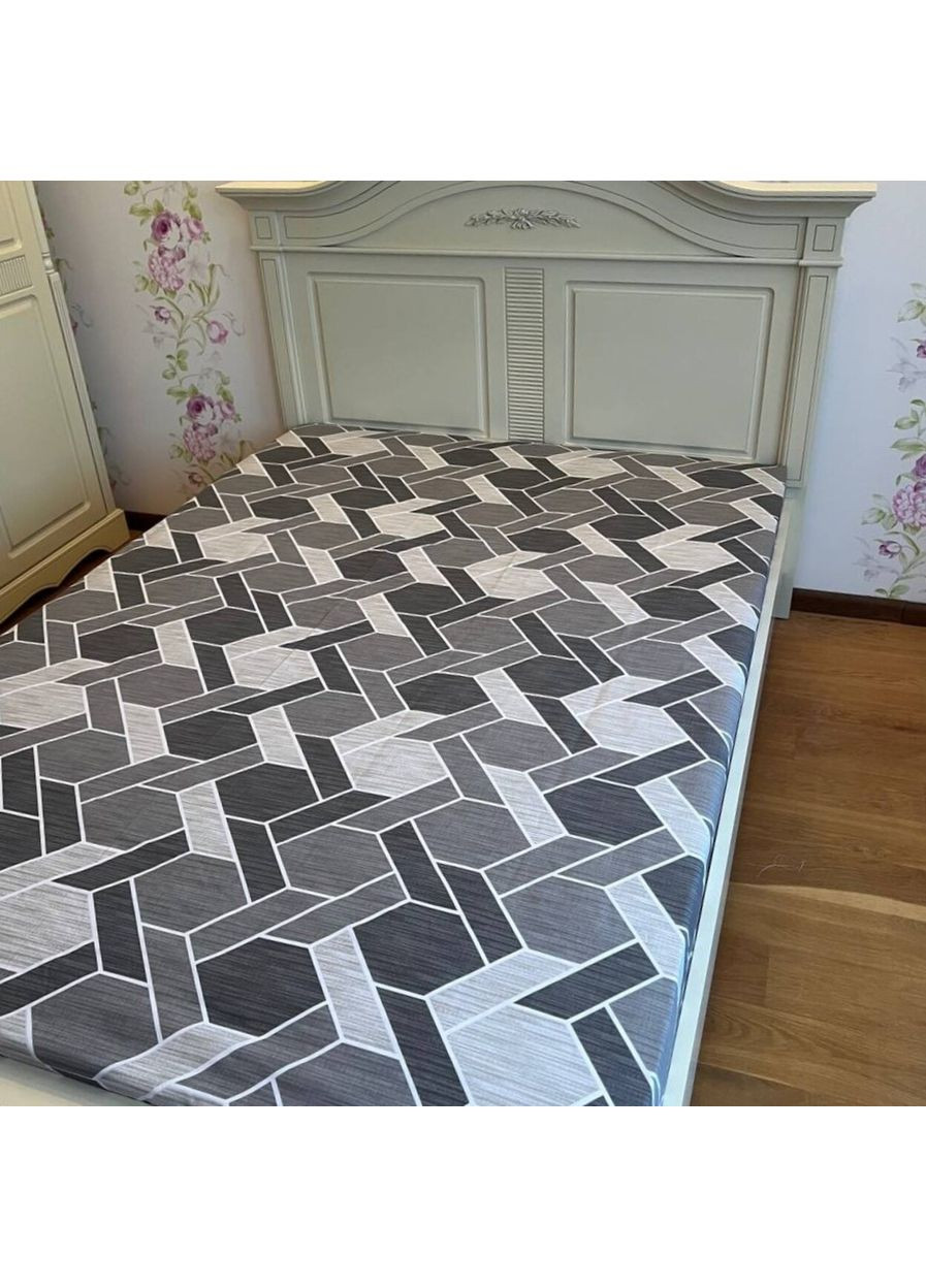 Простынь на резинке 160х200 серая Геометрия Бязь Голд PR394 Ananasko (371646094)