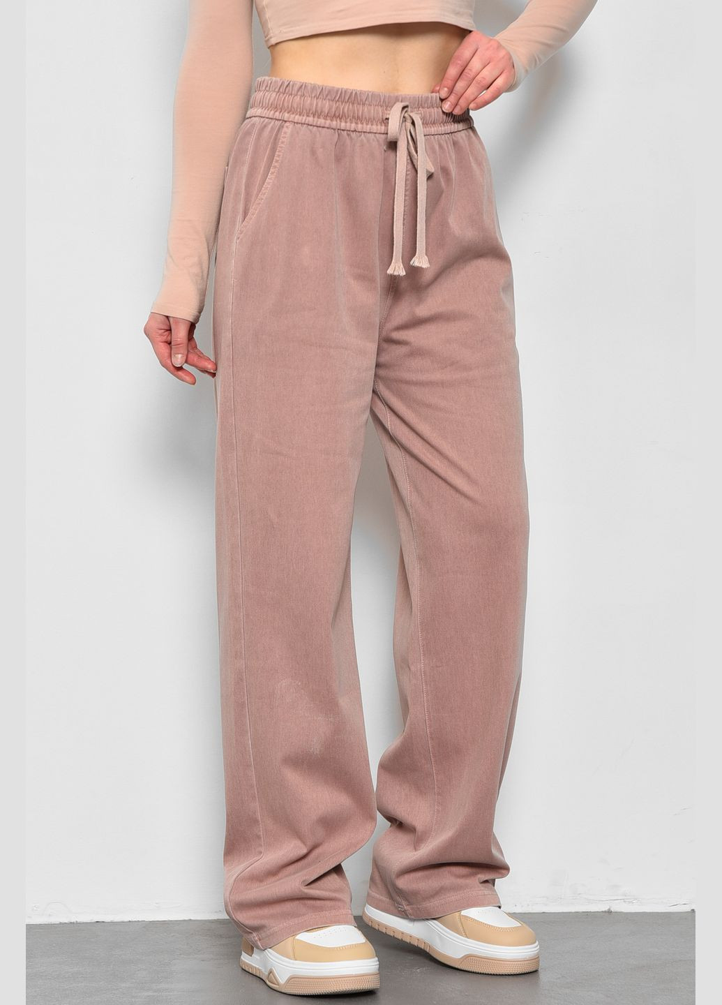 Штани жіночі розкльошені напівбатальні пудрового кольору Let's Shop (278274332)