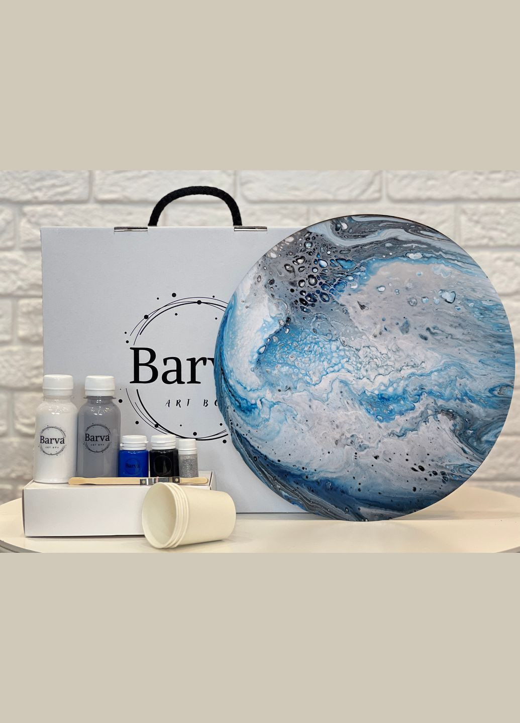 Подарочный набор для создания картины в технике абстрактной живописи жидкий акрил Набор "Сапфир". Круг 30 см Barva (315891042)