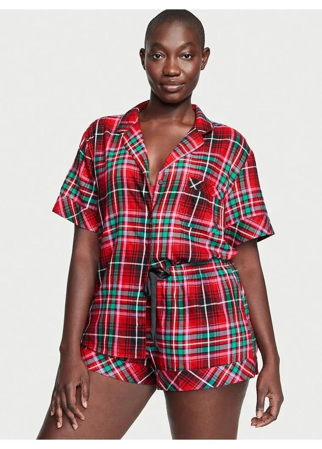 Комбинированная всесезон пижама с шортами flannel short pajama set Victoria's Secret