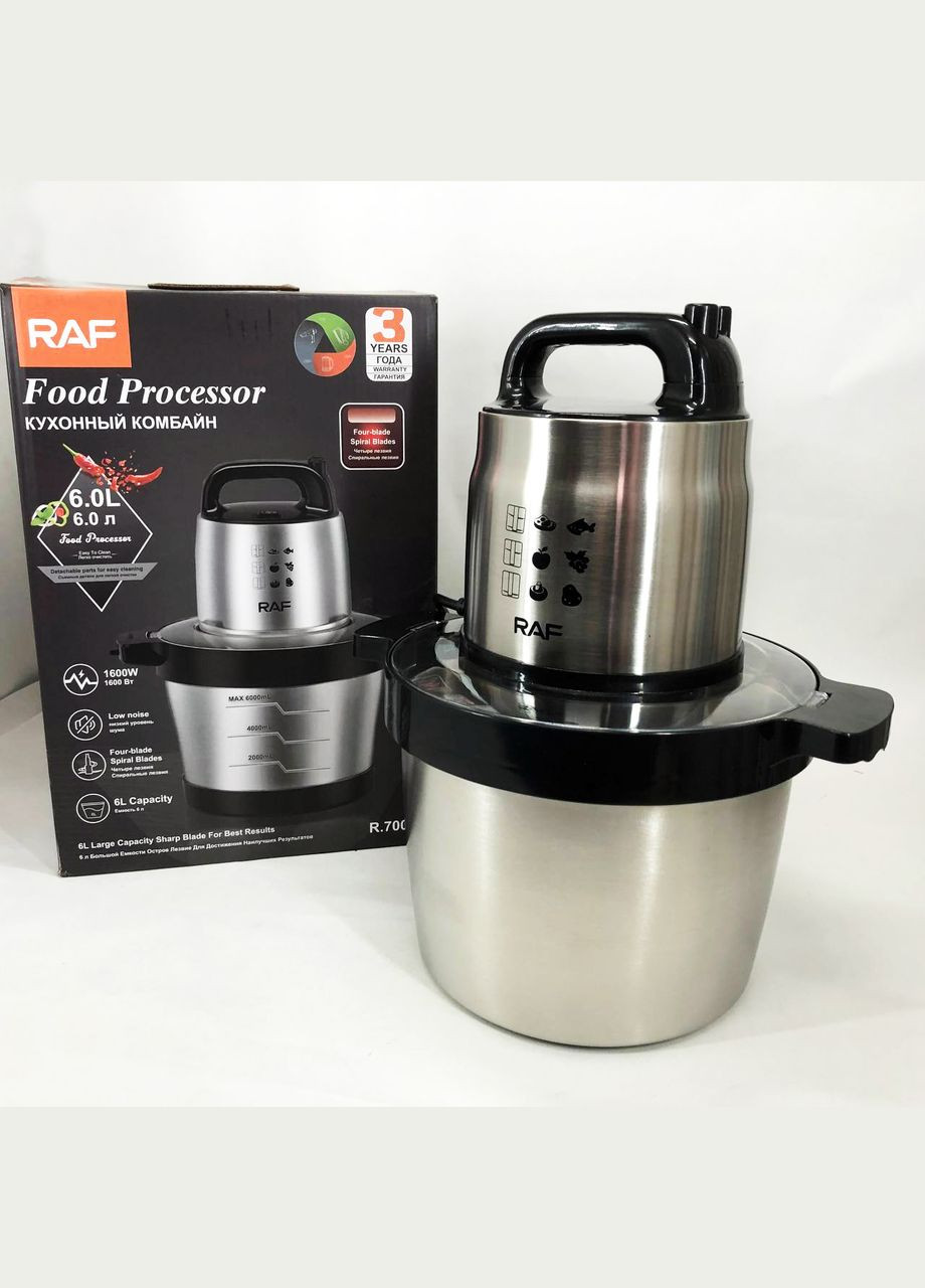 Кухонный блендер-измельчитель R.7008 6 л 1600 Вт, Мощный измельчитель с чашей нержавеющая сталь RAF (364664908)