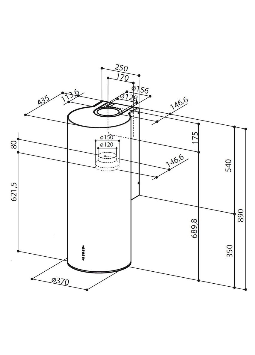 Витяжка купольна, 37см, 1136м.куб/год, Cylindra Plus Bk Matt A37, чорний матовий Faber (314975398)