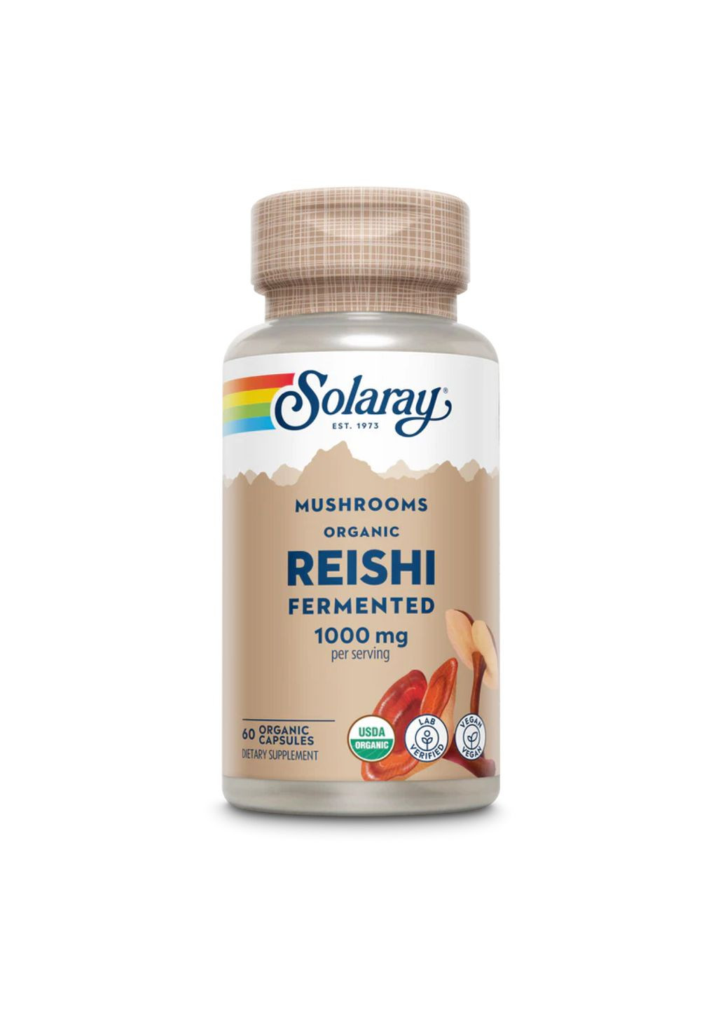Капсули для імунітету веганські Org Grown Fermented Reishi 1000мг 60 капсул Solaray (367956487)