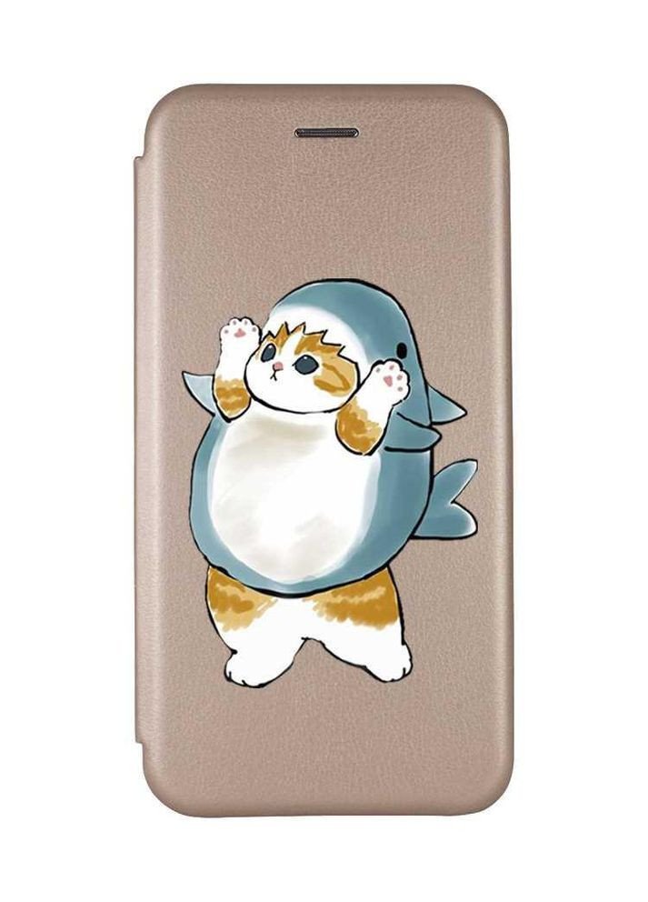 Чохол-книжка золотий з малюнком на Xiaomi Redmi Note 14 4G Котик акула (принт 379) Creative (356124278)