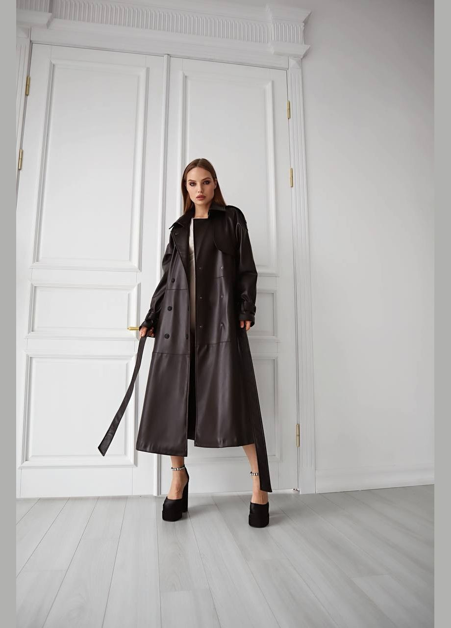 Шкіряний тренч максі на підкладці Україна тренчкот на гудзиках демісезон (327880198)