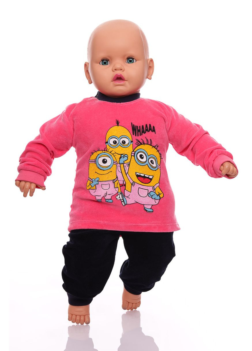 Рожевий зимній костюм із довгим рукавом для дівчинки велюровий міньйон рожевий 68 см (26667) BABYKROHA