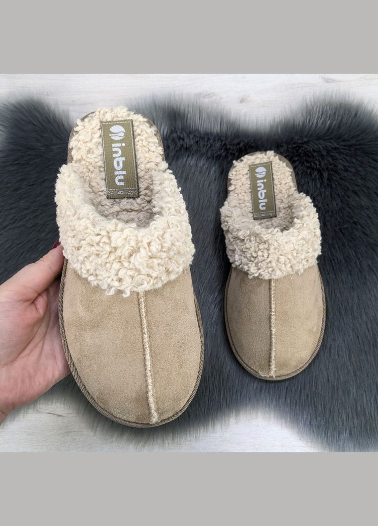 Бежевые тапочки домашние женские замшевые Inblu