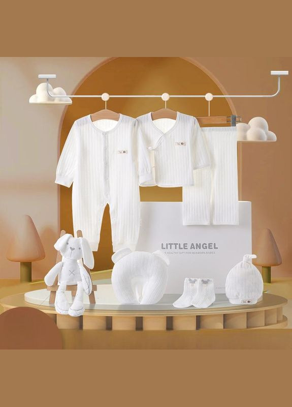 Белый детский комплект для новорожденных 8 предметов little angel 6604 56 см белый No Brand