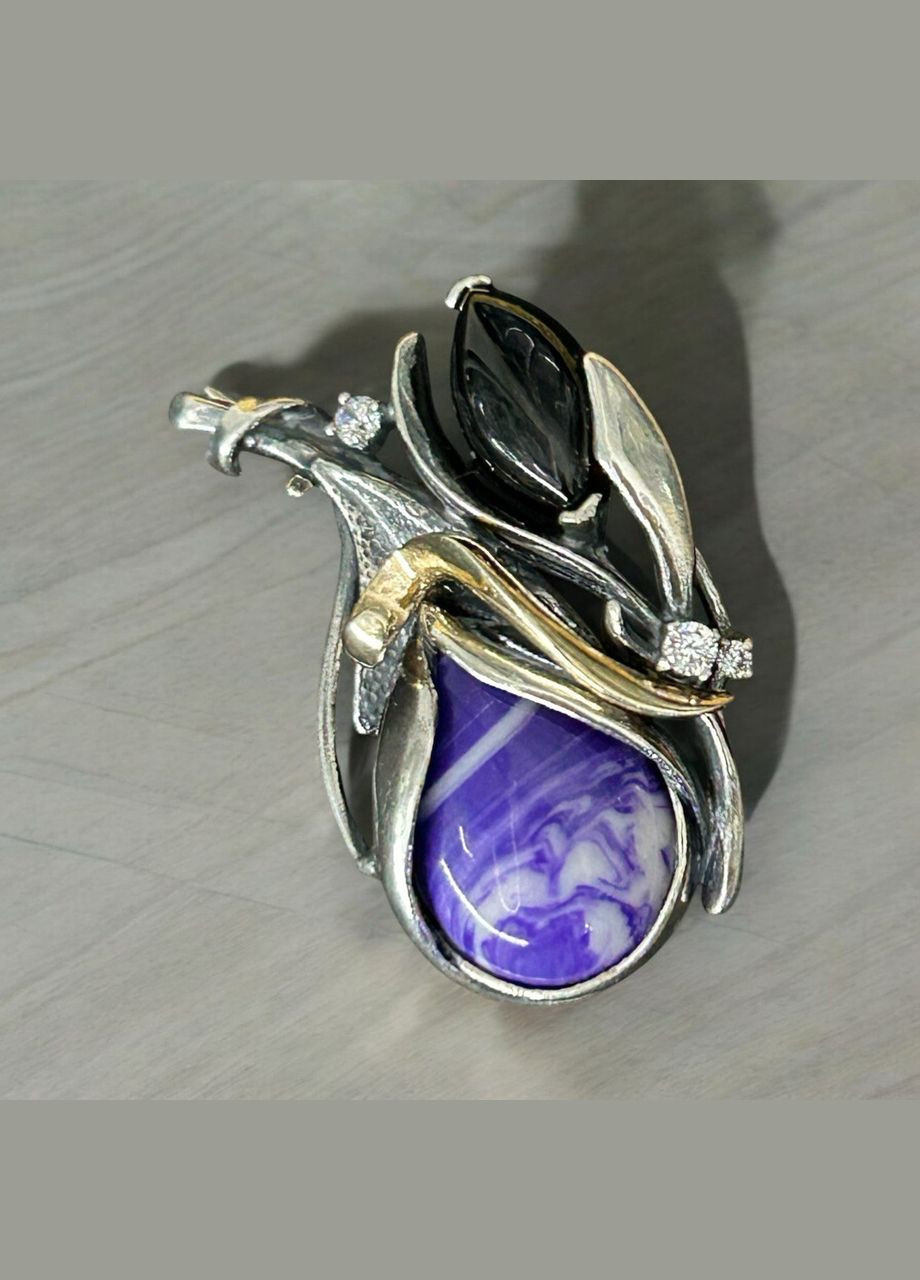 Брошь серебряная с чароитом Кассиопея 620028 No Brand (317577606)