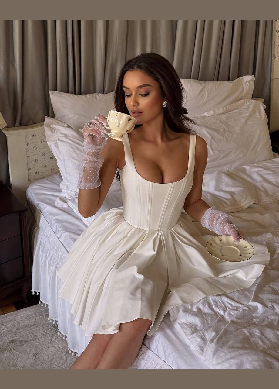 Молочна вечірня сукня жіноча з пишною спідницею Гермес однотонна