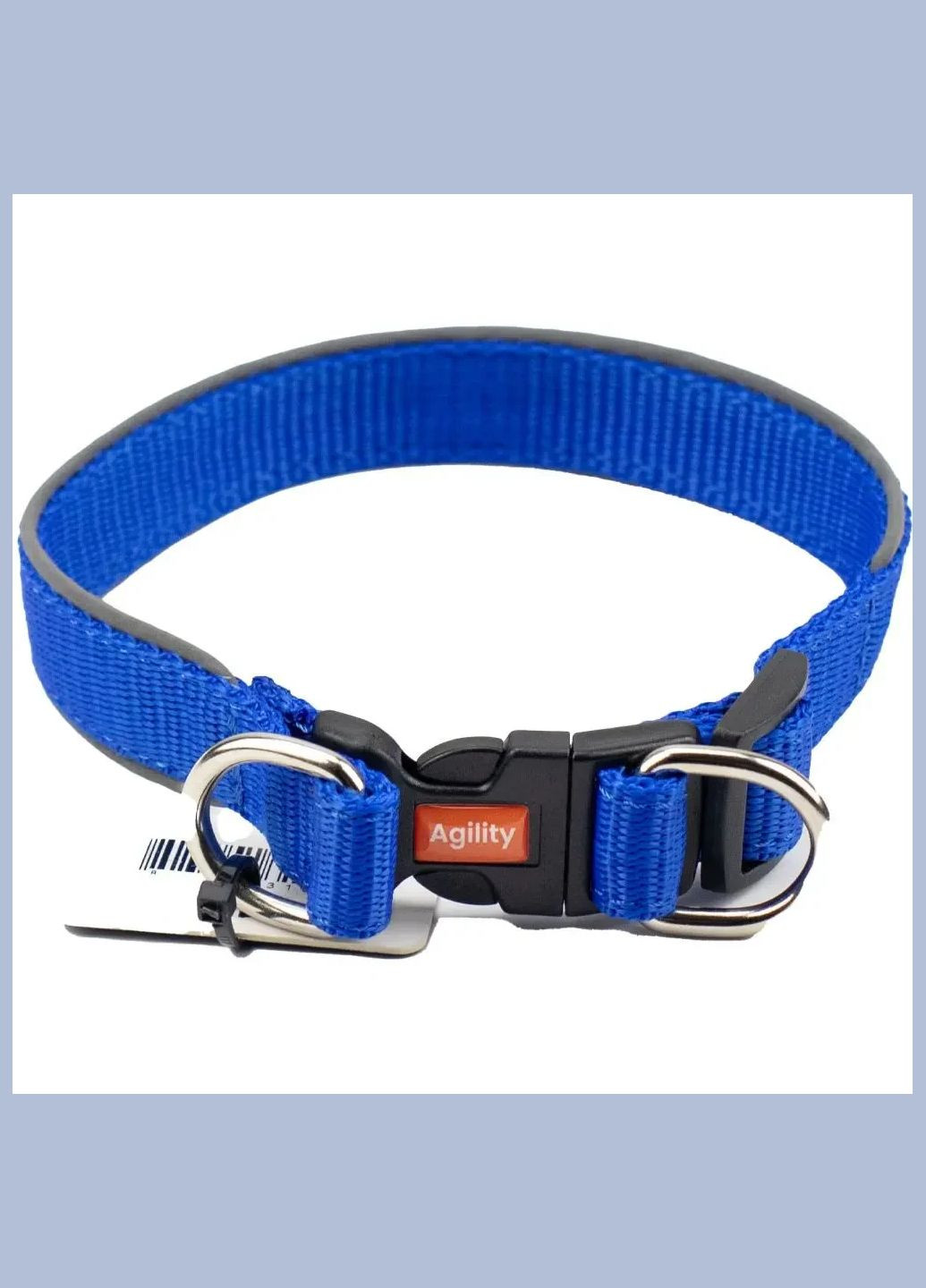 Нашийник для собак 10018-2 нейлон з пряжкою, світловідбиваючим кантом подвійний, 40 мм 470-510 мм синій Agilite (303633316)