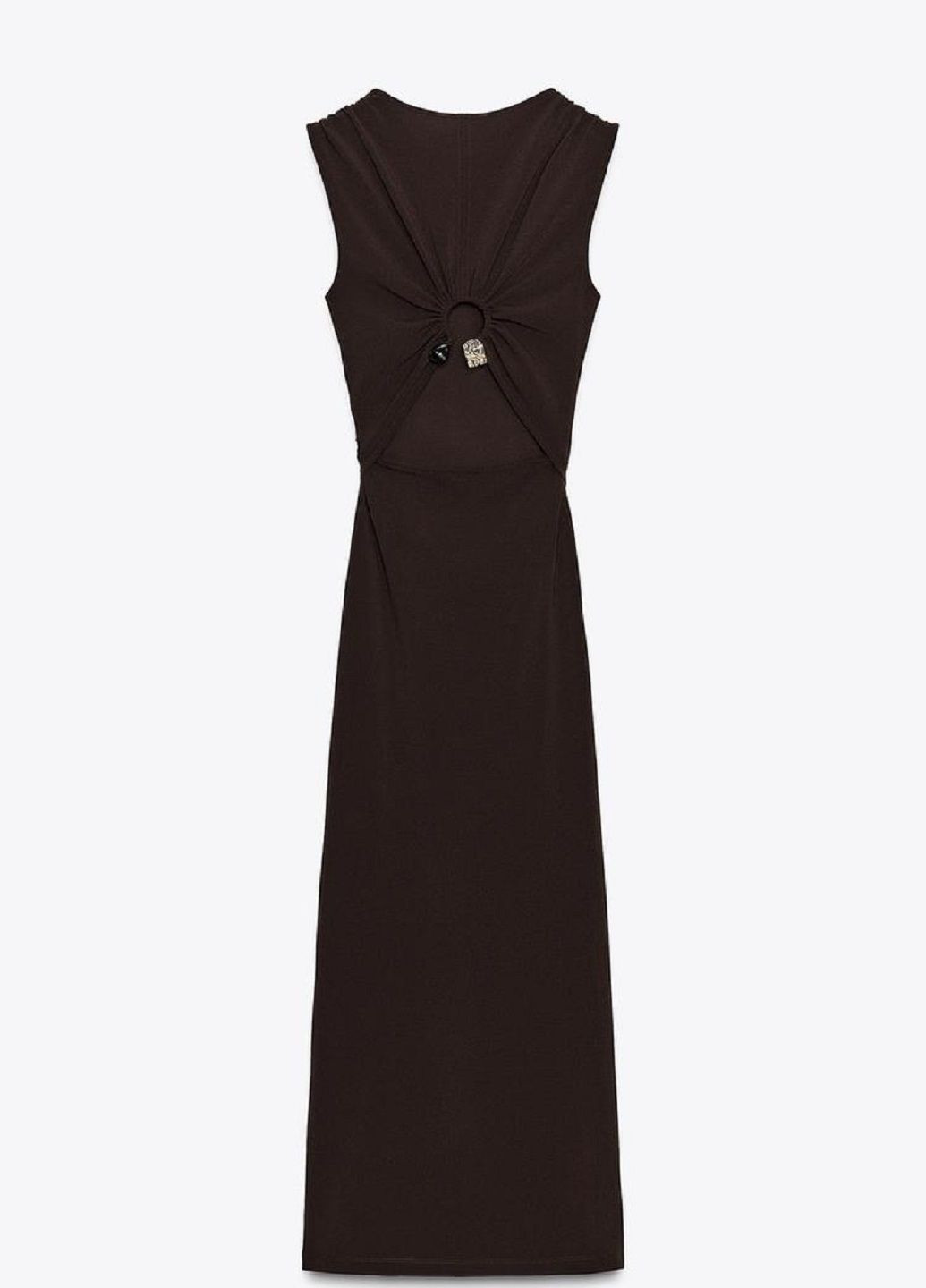 Коричневое вечернее платье Zara однотонное