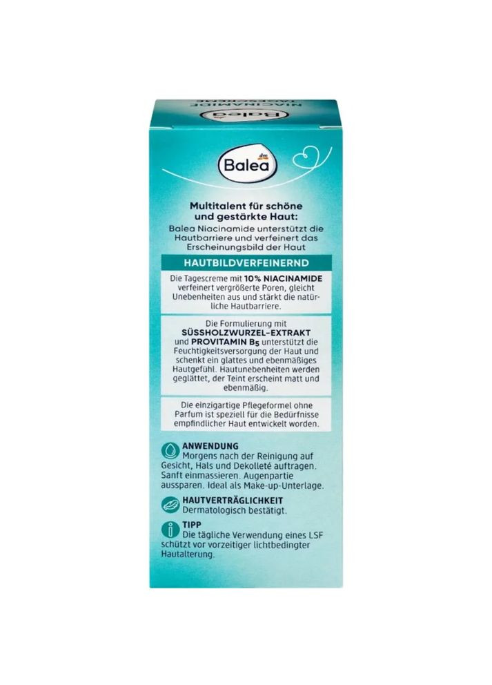 Balea Дневной крем для лица Gesichtscreme Niacinamide с 10% ниацинамидом и SPF 30, 50 мл — Крем, Германия (363052668)