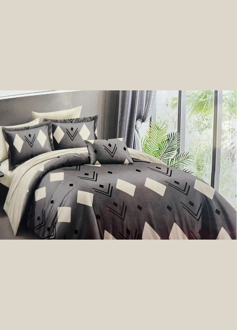 Фабрична бавовняна постільна білизна класу-А Півторний Бежевий з сірим 145 х 210 (24585207) No Brand (308754573)