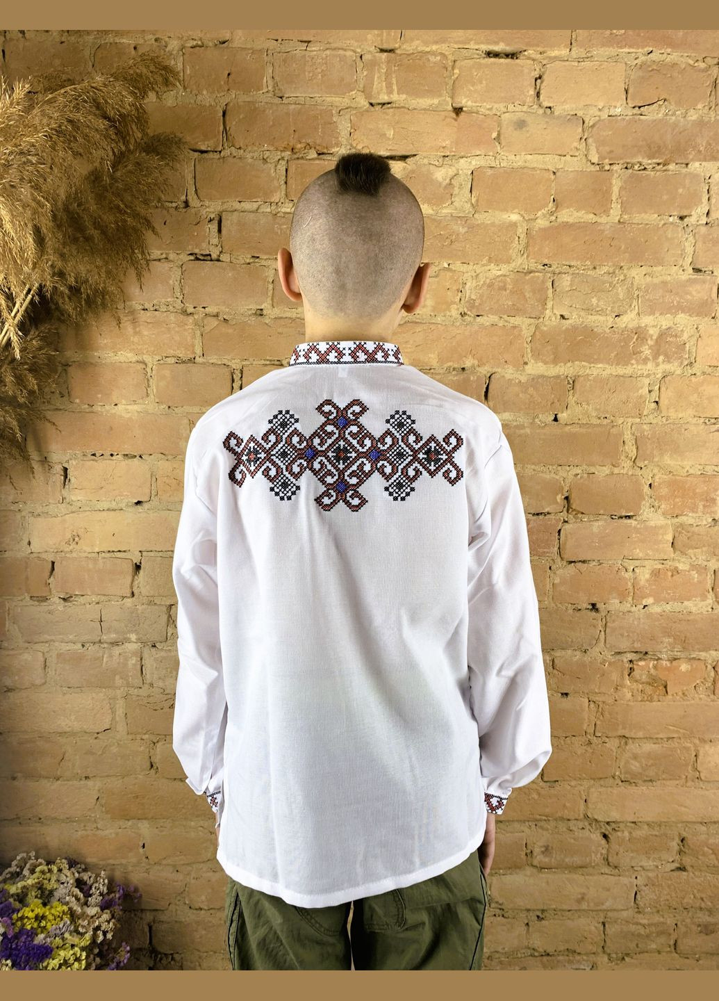 Бирюзовая подростковая вышиванка для мальчика фламинго с вышивкой на спине НоКо хлопок (305695294)