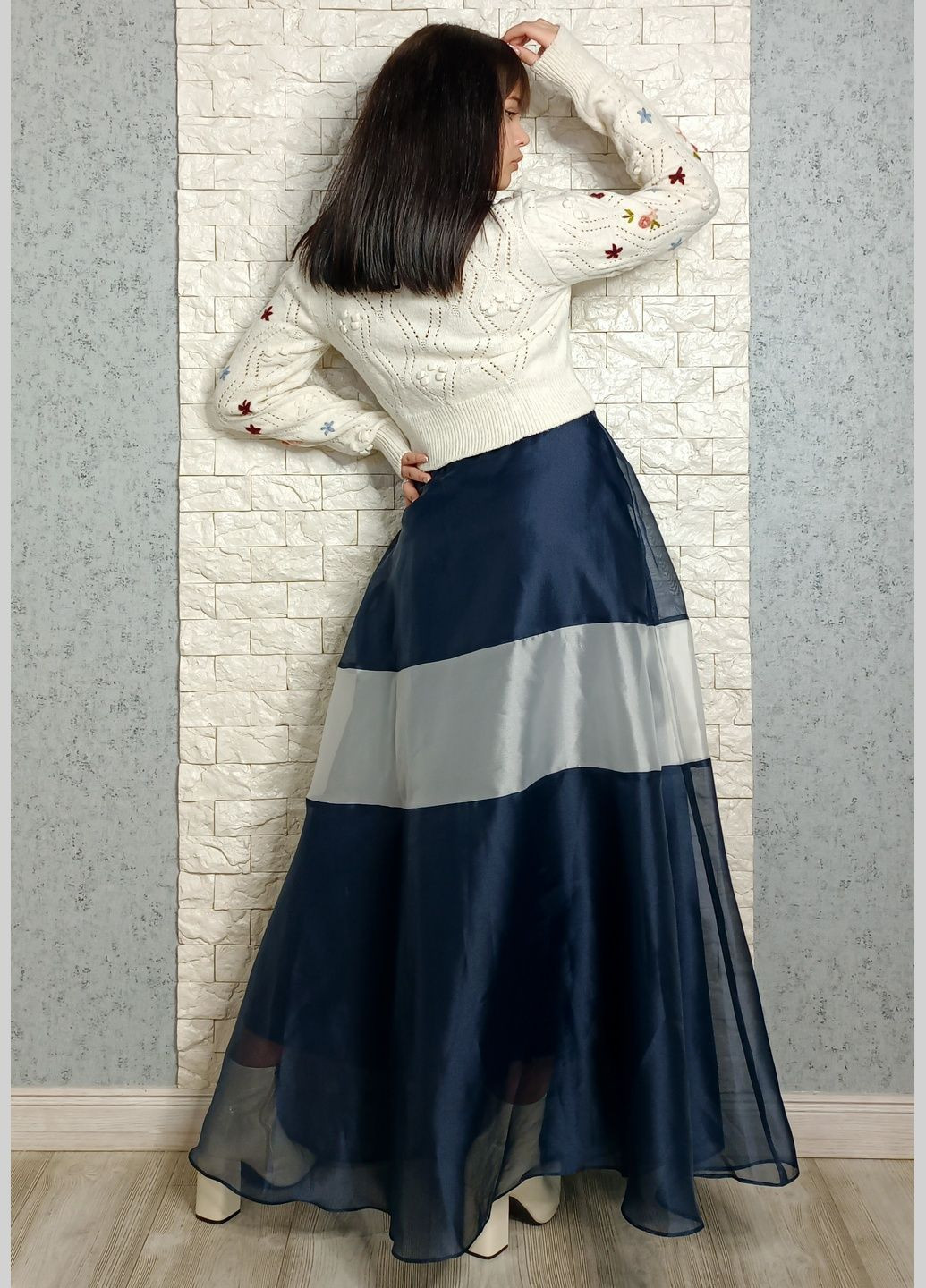 Синяя кэжуал, коктейльный однотонная юбка TU studio а-силуэта (трапеция)